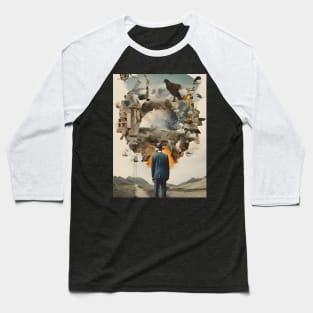 Surreal Reverie: A Vintage Collage Expedition Baseball T-Shirt